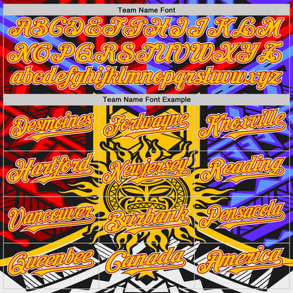 Custom Black Yellow Red-White 3D Pattern Design Rave Party Sun Tribal Authentic Baseball Jersey - Sky-Custom