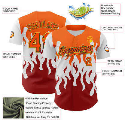 Custom White Orange Red Black-Yellow 3D Pattern Design Rave Party Flame Authentic Baseball Jersey - Sky-Custom