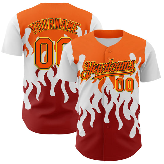 Custom White Orange Red Black-Yellow 3D Pattern Design Rave Party Flame Authentic Baseball Jersey - Sky-Custom