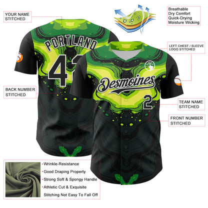Custom Black Green-White 3D Pattern Design Rave Party Poison Liquid Authentic Baseball Jersey - Sky-Custom