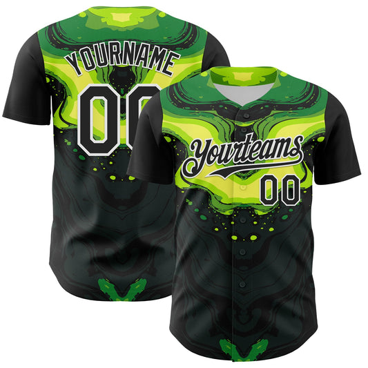 Custom Black Green-White 3D Pattern Design Rave Party Poison Liquid Authentic Baseball Jersey - Sky-Custom