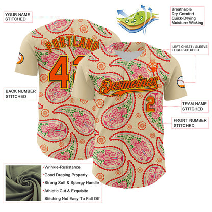 Custom Cream Orange Black-Yellow 3D Pattern Design Rave Party Paisley Bandana Authentic Baseball Jersey - Sky-Custom