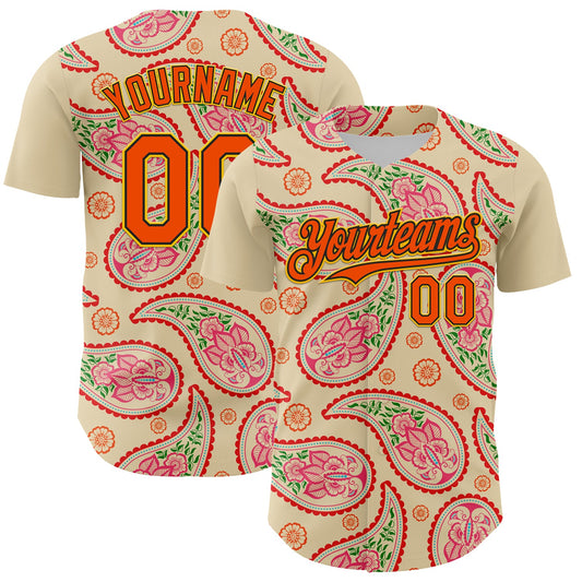 Custom Cream Orange Black-Yellow 3D Pattern Design Rave Party Paisley Bandana Authentic Baseball Jersey - Sky-Custom