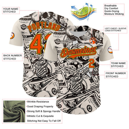 Custom White Orange Black-Yellow 3D Pattern Design Rave Party Vintage Cash Money Authentic Baseball Jersey - Sky-Custom