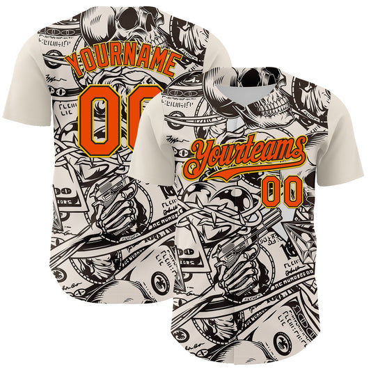 Custom White Orange Black-Yellow 3D Pattern Design Rave Party Vintage Cash Money Authentic Baseball Jersey - Sky-Custom