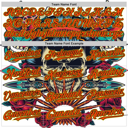 Custom White Orange Black-Yellow 3D Pattern Design Rave Party Vintage Geisha Skull Authentic Baseball Jersey - Sky-Custom
