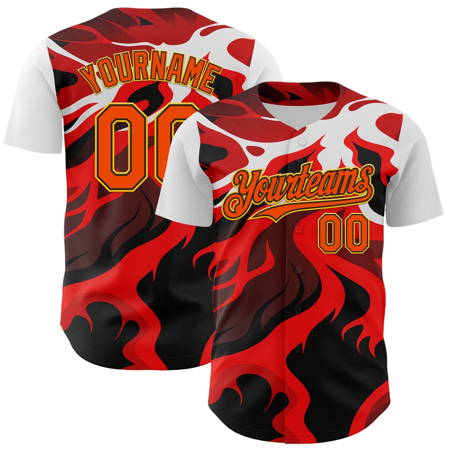Custom White Orange Black-Yellow 3D Pattern Design Rave Party Flame Lava Authentic Baseball Jersey - Sky-Custom