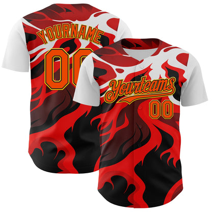 Custom White Orange Black-Yellow 3D Pattern Design Rave Party Flame Lava Authentic Baseball Jersey - Sky-Custom