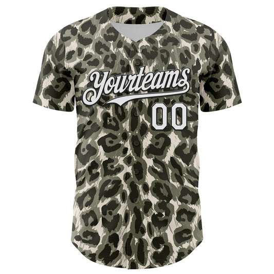 Custom Cream White-Black 3D Pattern Design Rave Party Animal Leopard Print Authentic Baseball Jersey - Sky-Custom