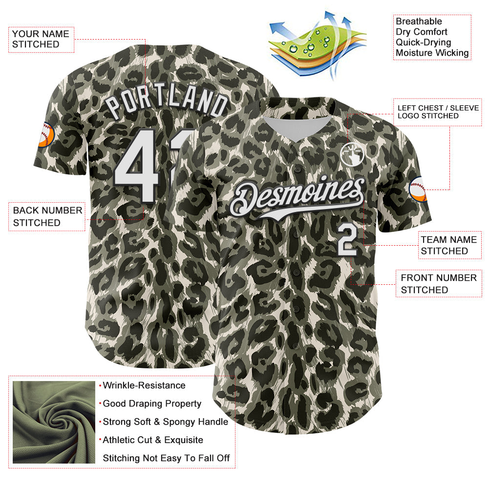 Custom Cream White-Black 3D Pattern Design Rave Party Animal Leopard Print Authentic Baseball Jersey - Sky-Custom
