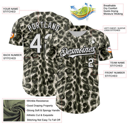 Custom Cream White-Black 3D Pattern Design Rave Party Animal Leopard Print Authentic Baseball Jersey - Sky-Custom