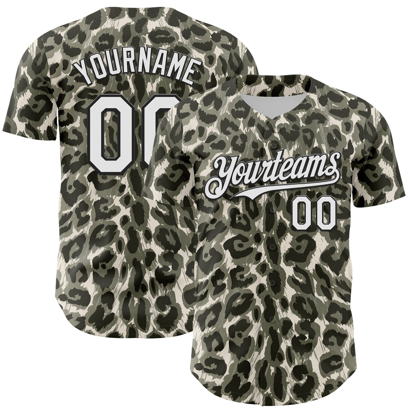 Custom Cream White-Black 3D Pattern Design Rave Party Animal Leopard Print Authentic Baseball Jersey - Sky-Custom
