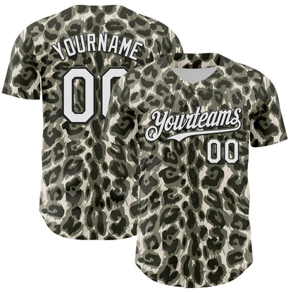 Custom Cream White-Black 3D Pattern Design Rave Party Animal Leopard Print Authentic Baseball Jersey - Sky-Custom