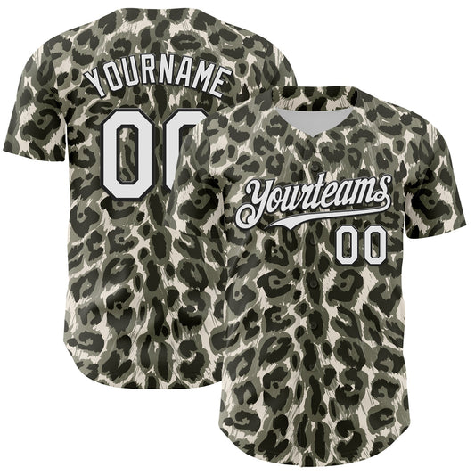 Custom Cream White-Black 3D Pattern Design Rave Party Animal Leopard Print Authentic Baseball Jersey - Sky-Custom