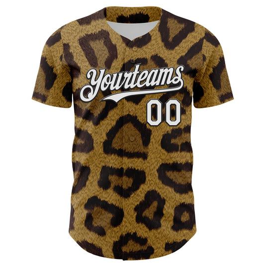 Custom Brown White-Black 3D Pattern Design Rave Party Animal Leopard Print Authentic Baseball Jersey - Sky-Custom