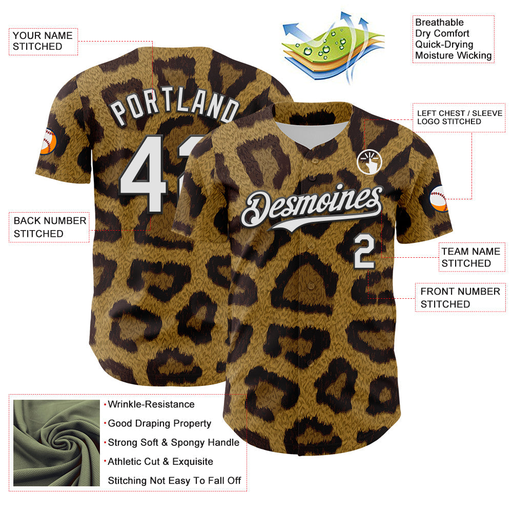 Custom Brown White-Black 3D Pattern Design Rave Party Animal Leopard Print Authentic Baseball Jersey - Sky-Custom