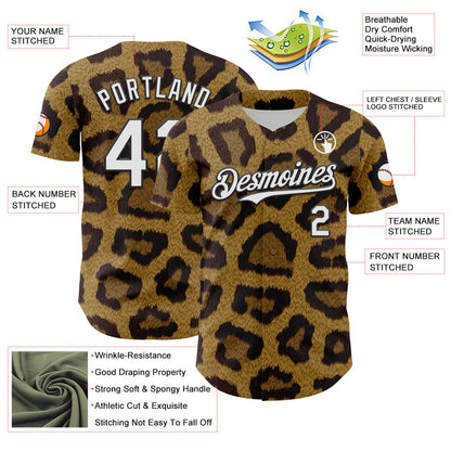Custom Brown White-Black 3D Pattern Design Rave Party Animal Leopard Print Authentic Baseball Jersey - Sky-Custom