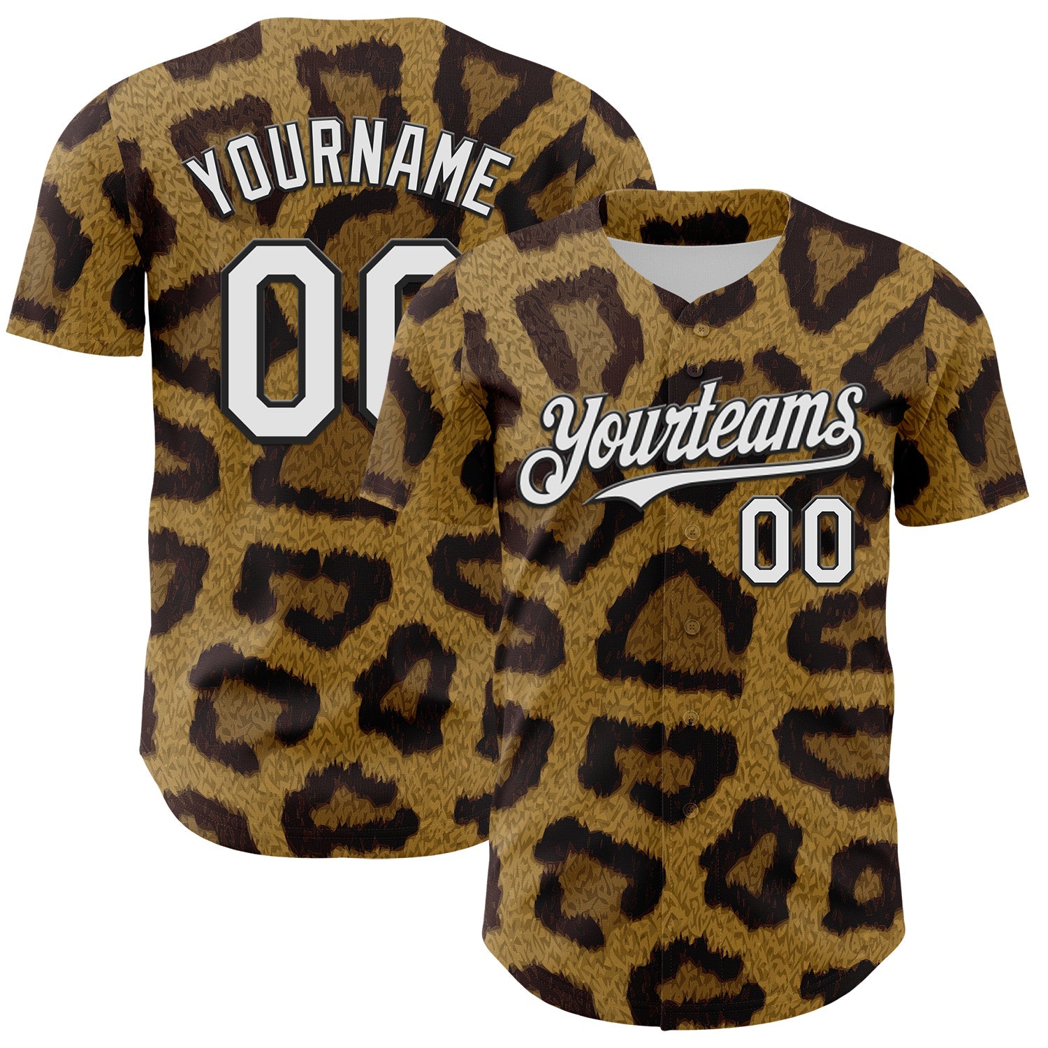 Custom Brown White-Black 3D Pattern Design Rave Party Animal Leopard Print Authentic Baseball Jersey - Sky-Custom