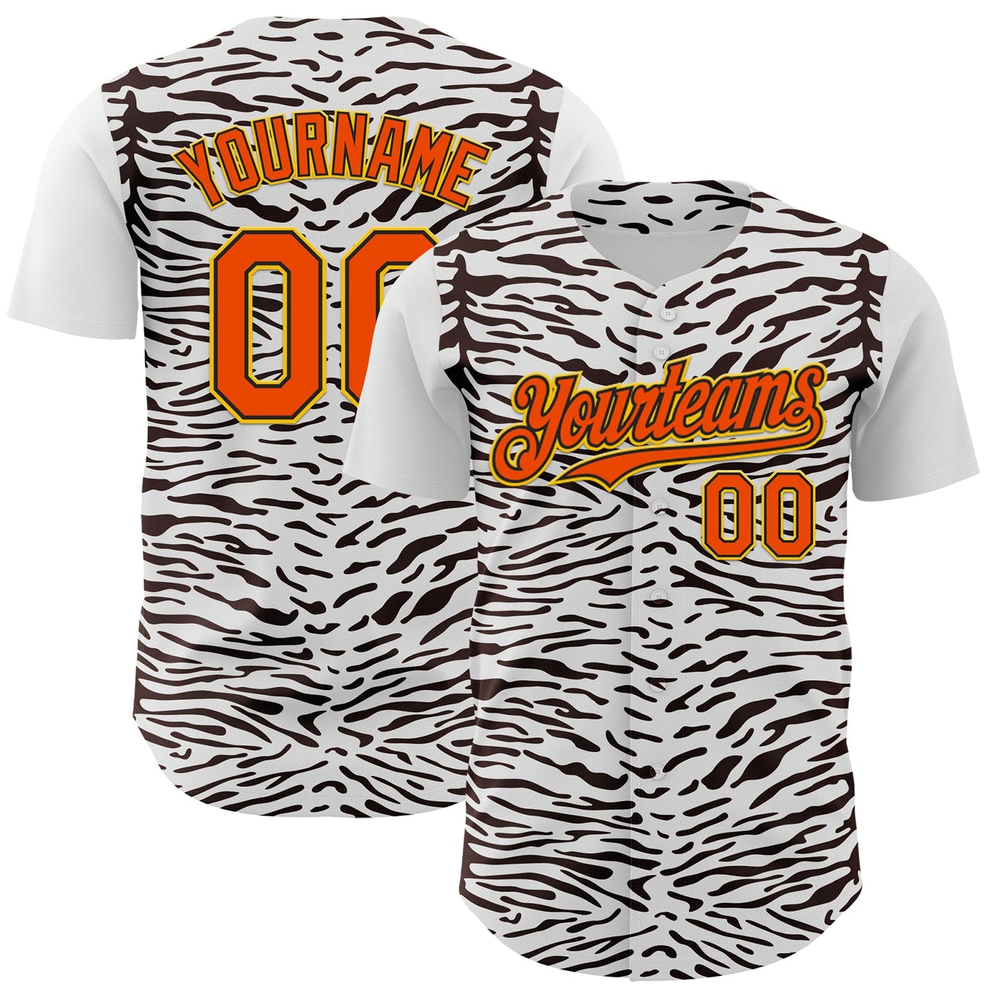 Custom White Orange Black-Yellow 3D Pattern Design Rave Party Animal Zebra Print Authentic Baseball Jersey - Sky-Custom
