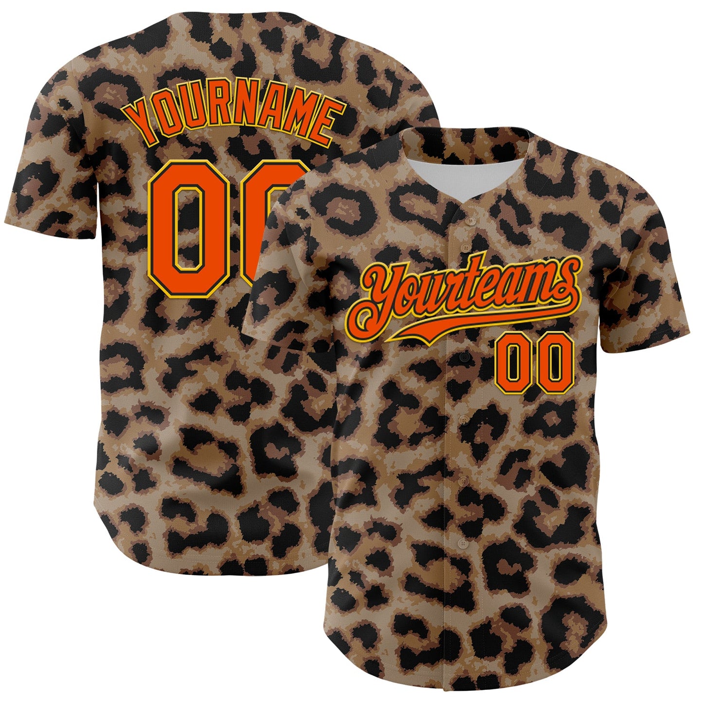 Custom Brown Orange Black-Yellow 3D Pattern Design Rave Party Animal Leopard Print Authentic Baseball Jersey - Sky-Custom