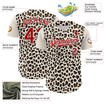 Custom Cream Red-White 3D Pattern Design Rave Party Animal Leopard Print Authentic Baseball Jersey - Sky-Custom