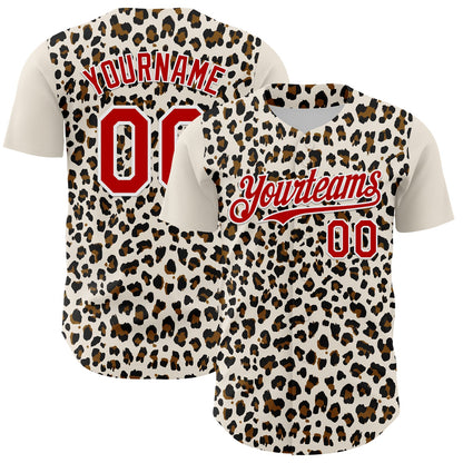 Custom Cream Red-White 3D Pattern Design Rave Party Animal Leopard Print Authentic Baseball Jersey - Sky-Custom