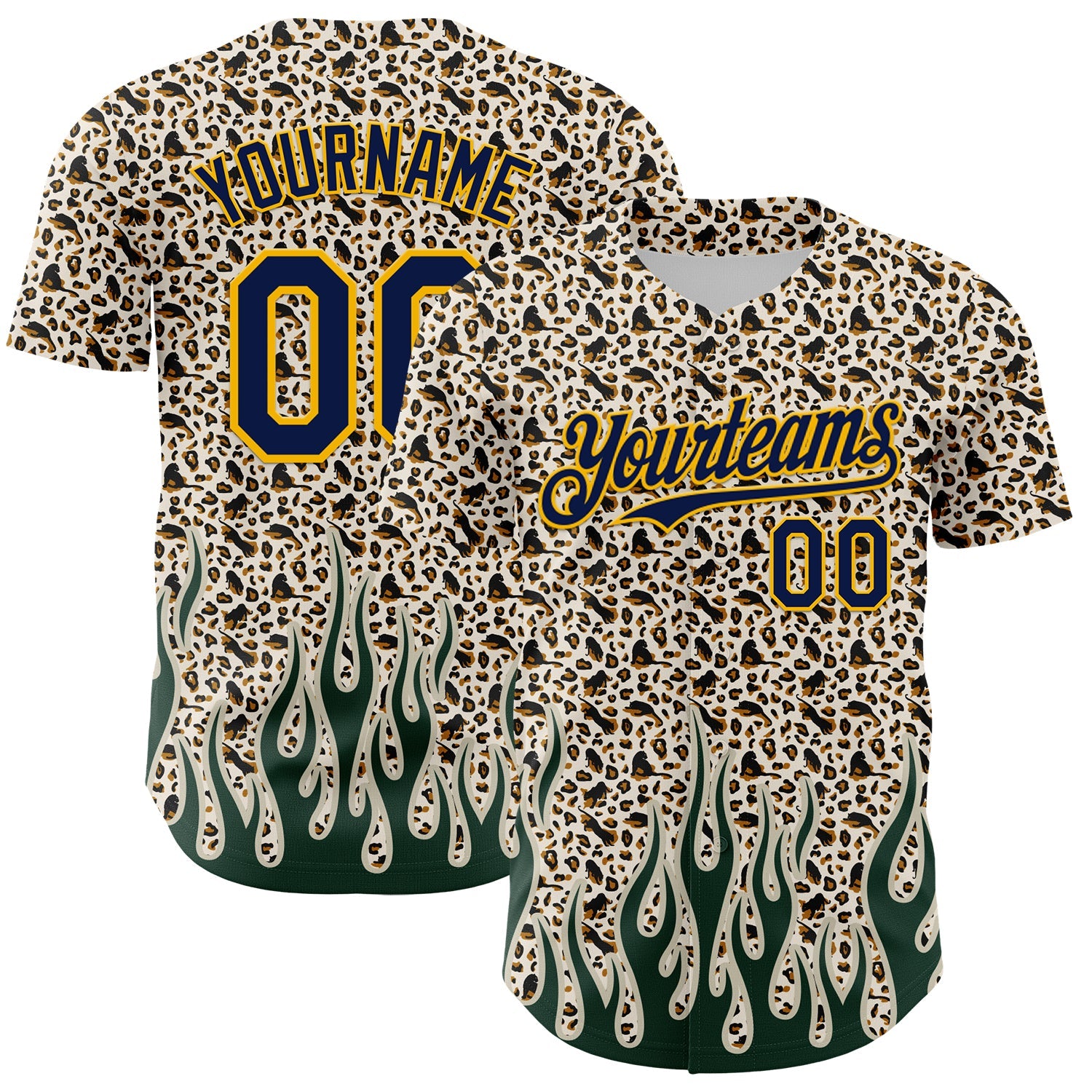 Custom Cream Navy-Gold 3D Pattern Design Rave Party Animal Leopard Print Authentic Baseball Jersey - Sky-Custom