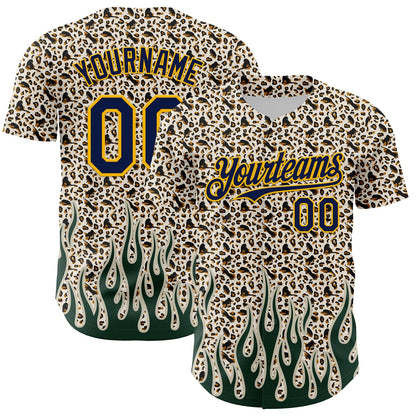 Custom Cream Navy-Gold 3D Pattern Design Rave Party Animal Leopard Print Authentic Baseball Jersey - Sky-Custom