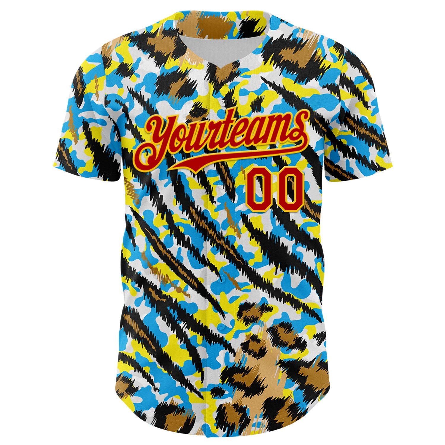 Custom White Red-Gold 3D Pattern Design Rave Party Animal Tiger And Leopard Print Authentic Baseball Jersey - Sky-Custom