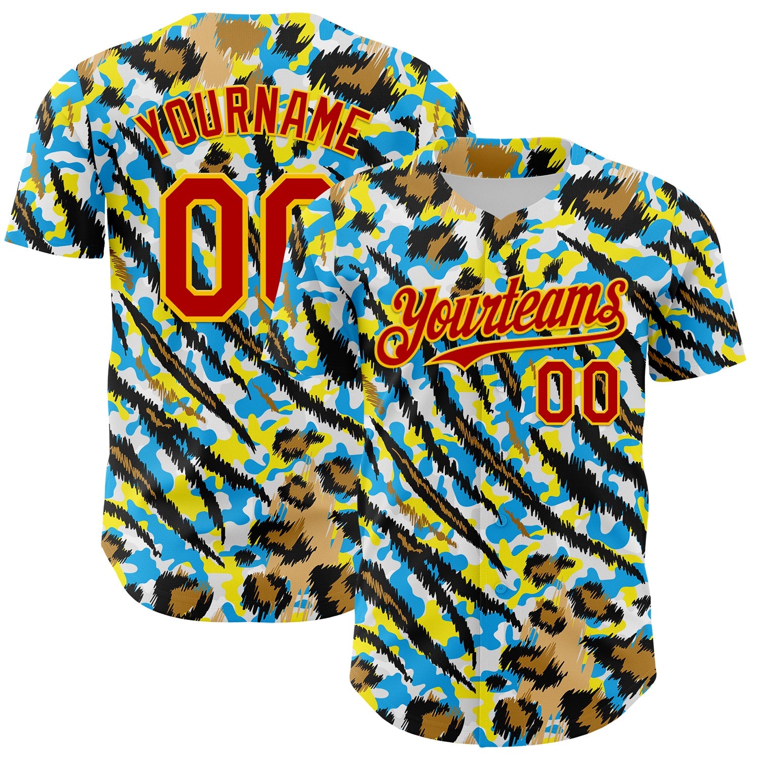 Custom White Red-Gold 3D Pattern Design Rave Party Animal Tiger And Leopard Print Authentic Baseball Jersey - Sky-Custom