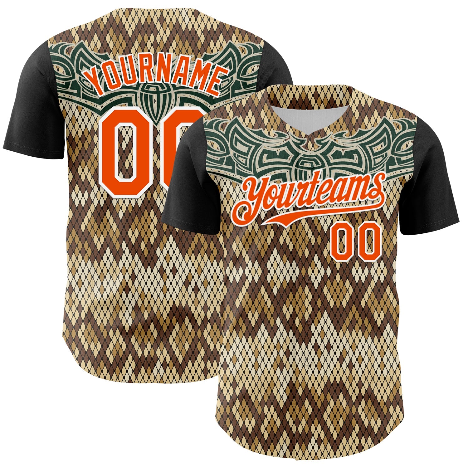 Custom Black Orange-White 3D Pattern Design Rave Party Animal Snake Python Print Authentic Baseball Jersey - Sky-Custom