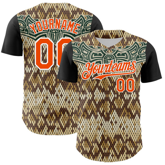 Custom Black Orange-White 3D Pattern Design Rave Party Animal Snake Python Print Authentic Baseball Jersey - Sky-Custom