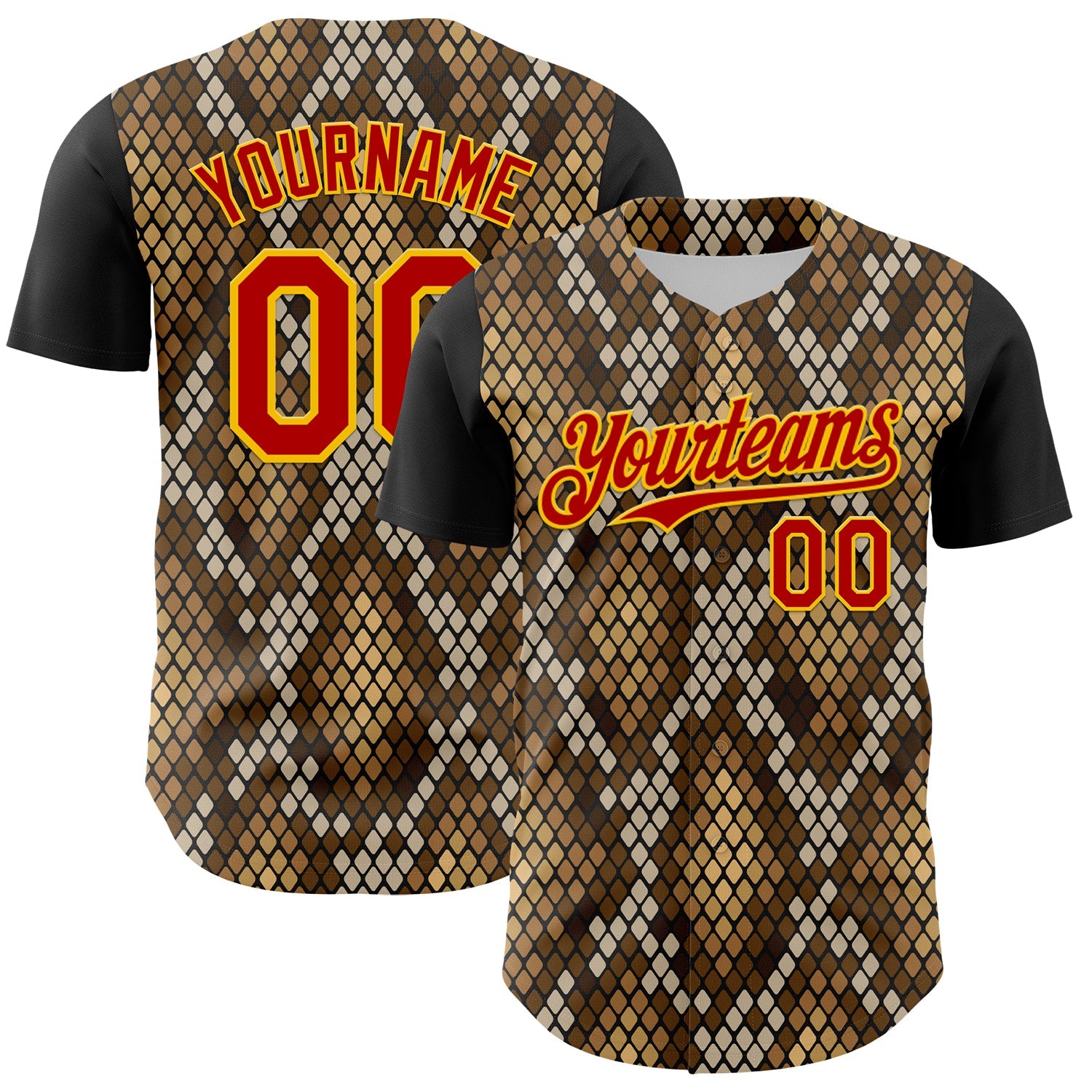 Custom Black Red-Gold 3D Pattern Design Rave Party Animal Snake Python Print Authentic Baseball Jersey - Sky-Custom