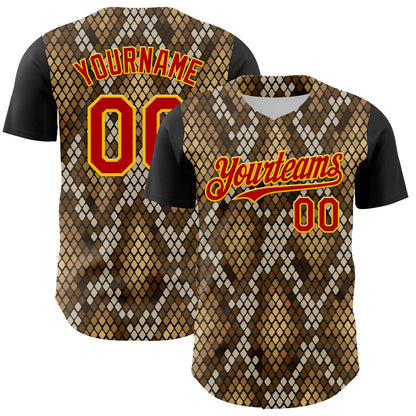 Custom Black Red-Gold 3D Pattern Design Rave Party Animal Snake Python Print Authentic Baseball Jersey - Sky-Custom