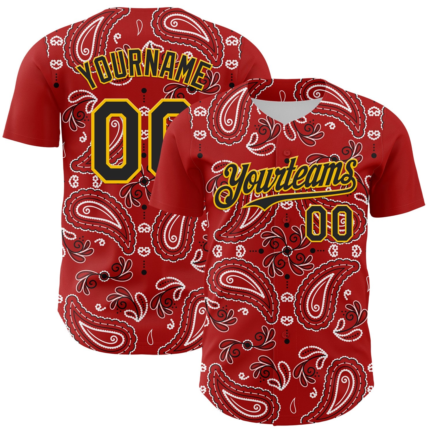 Custom Red Black-Gold 3D Pattern Design Rave Party Paisley Bandana Authentic Baseball Jersey - Sky-Custom