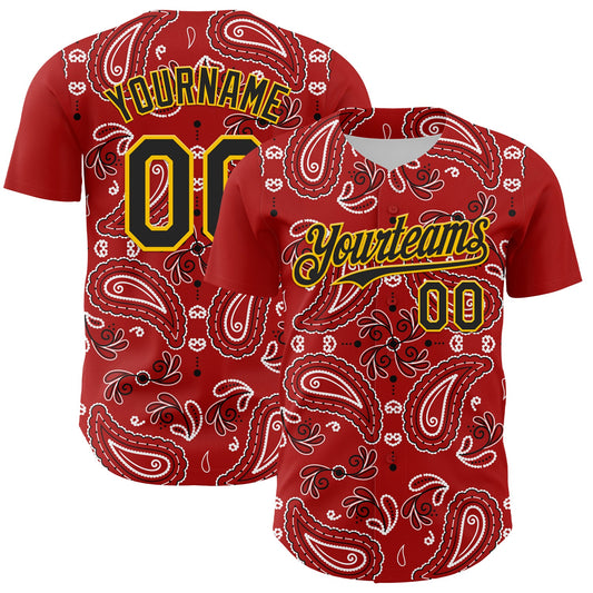 Custom Red Black-Gold 3D Pattern Design Rave Party Paisley Bandana Authentic Baseball Jersey - Sky-Custom