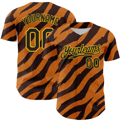 Custom Orange Black-Gold 3D Pattern Design Rave Party Tiger Print Authentic Baseball Jersey - Sky-Custom