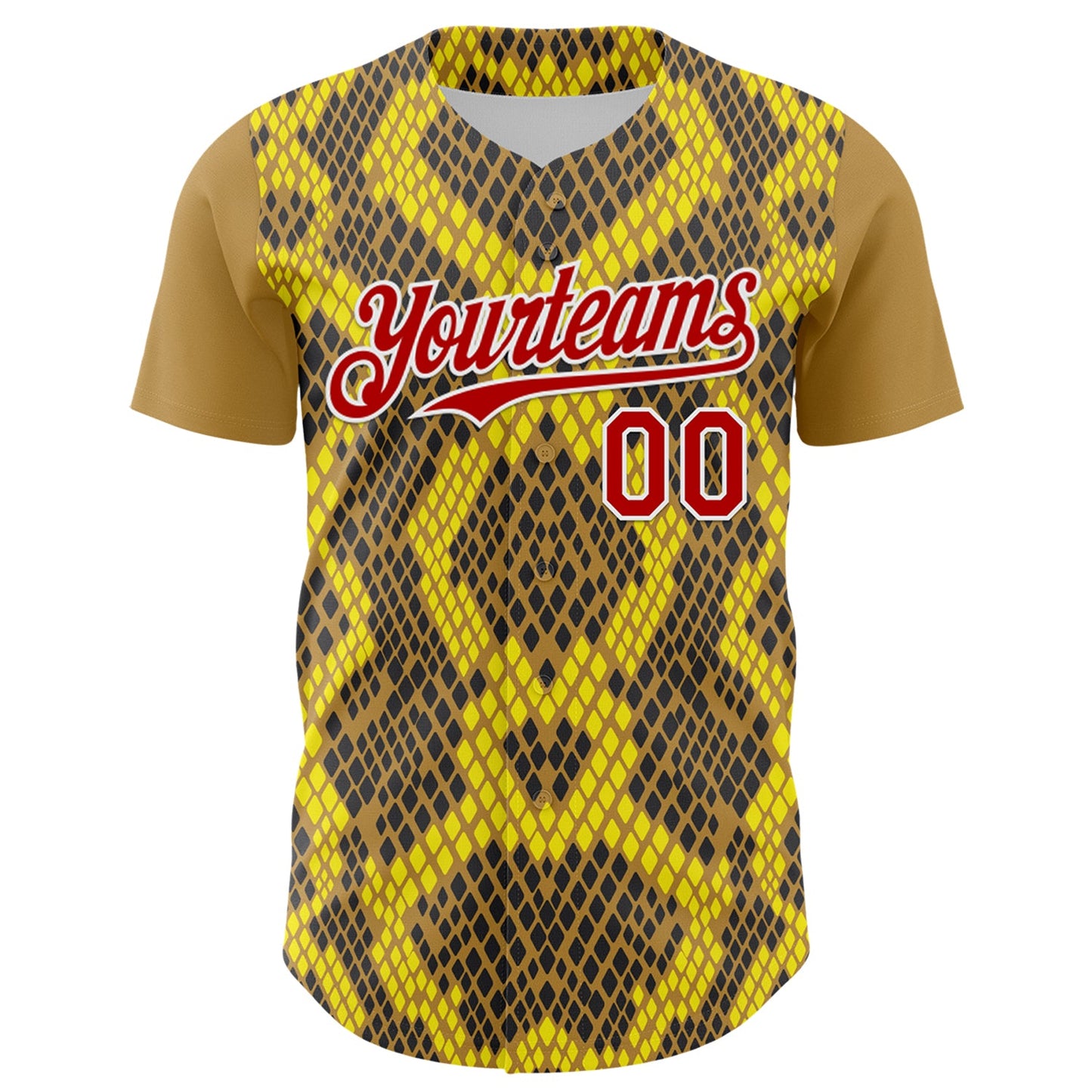 Custom Yellow Red Black-White 3D Pattern Design Rave Party Animal Snake Python Print Authentic Baseball Jersey - Sky-Custom