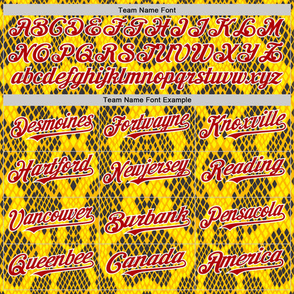 Custom Yellow Red Black-White 3D Pattern Design Rave Party Animal Snake Python Print Authentic Baseball Jersey - Sky-Custom