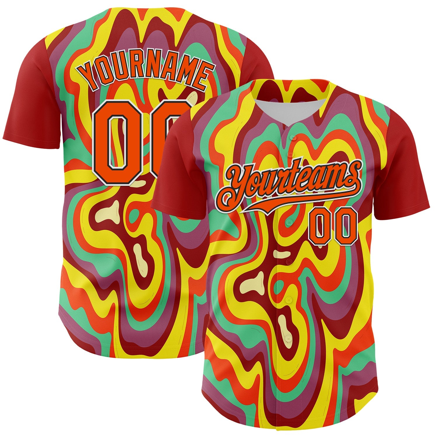 Custom Red Orange Black-White 3D Pattern Design Rave Party Marble Lava Authentic Baseball Jersey - Sky-Custom