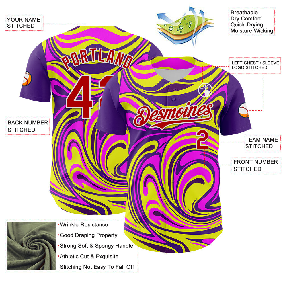 Custom Purple Red-White 3D Pattern Design Rave Party Marble Lava Authentic Baseball Jersey - Sky-Custom