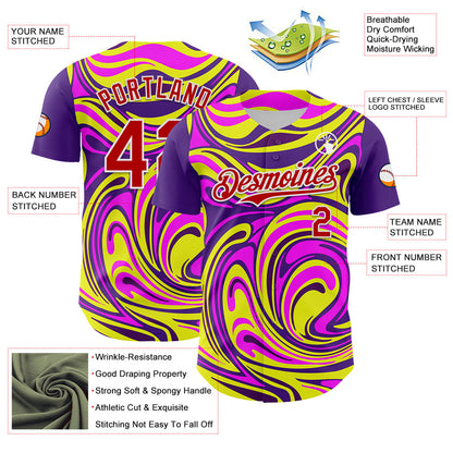 Custom Purple Red-White 3D Pattern Design Rave Party Marble Lava Authentic Baseball Jersey - Sky-Custom