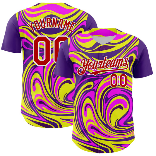 Custom Purple Red-White 3D Pattern Design Rave Party Marble Lava Authentic Baseball Jersey - Sky-Custom
