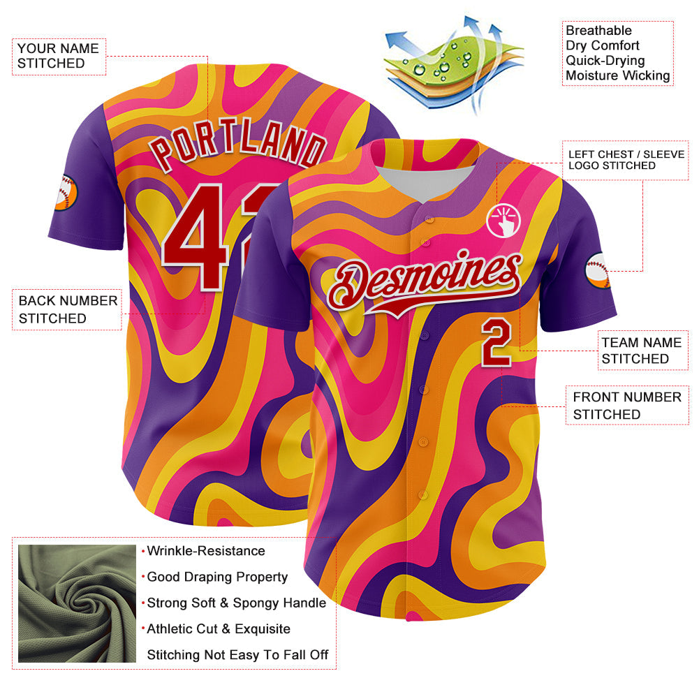 Custom Purple Red-White 3D Pattern Design Rave Party Marble Lava Authentic Baseball Jersey - Sky-Custom
