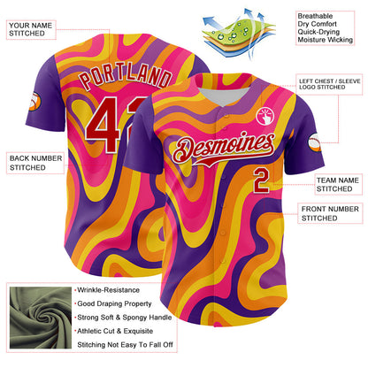 Custom Purple Red-White 3D Pattern Design Rave Party Marble Lava Authentic Baseball Jersey - Sky-Custom