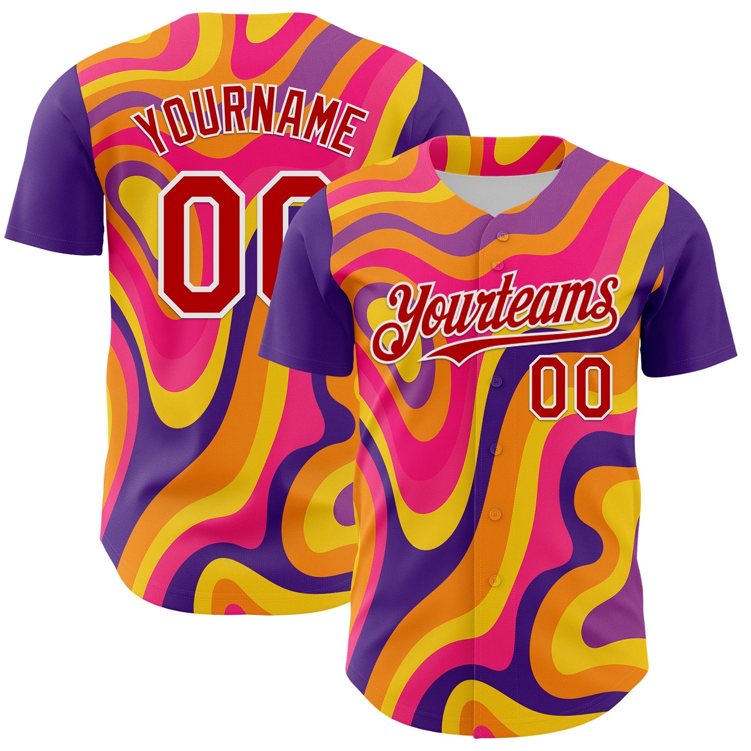 Custom Purple Red-White 3D Pattern Design Rave Party Marble Lava Authentic Baseball Jersey - Sky-Custom