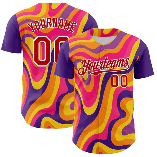 Custom Purple Red-White 3D Pattern Design Rave Party Marble Lava Authentic Baseball Jersey - Sky-Custom