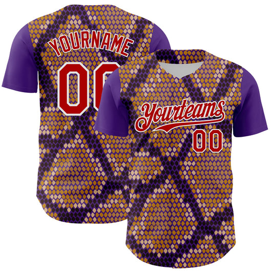 Custom Purple Red-White 3D Pattern Design Rave Party Animal Snake Python Print Authentic Baseball Jersey - Sky-Custom