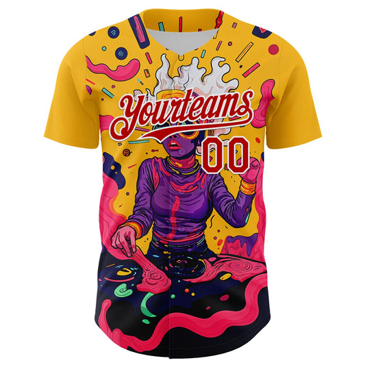 Custom Gold Red-White 3D Pattern Design Rave Party Trippy Disco Authentic Baseball Jersey - Sky-Custom