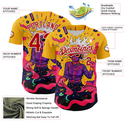 Custom Gold Red-White 3D Pattern Design Rave Party Trippy Disco Authentic Baseball Jersey - Sky-Custom